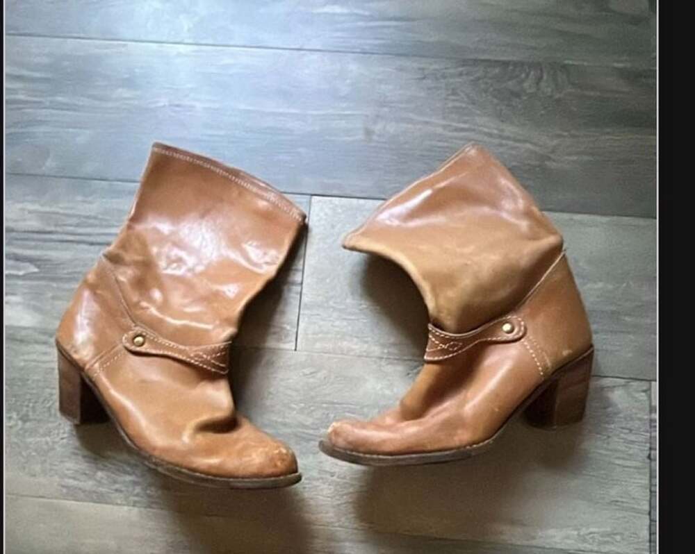 Bed Stu Mid Calf Boots Size 36 Tan Leather Harness Slouch Block Heel